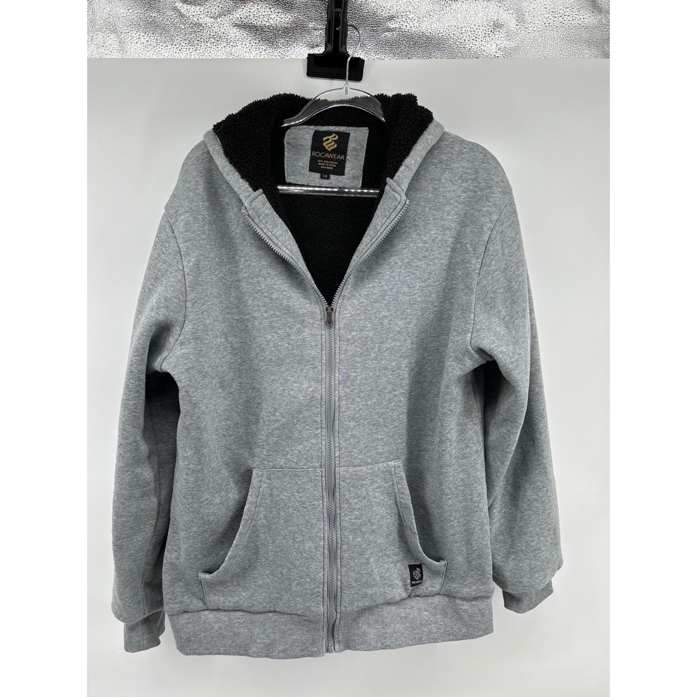 Rocawear Mens Sherpa Lined Full Zip Hoodie Gray Black RN66916 Size Large